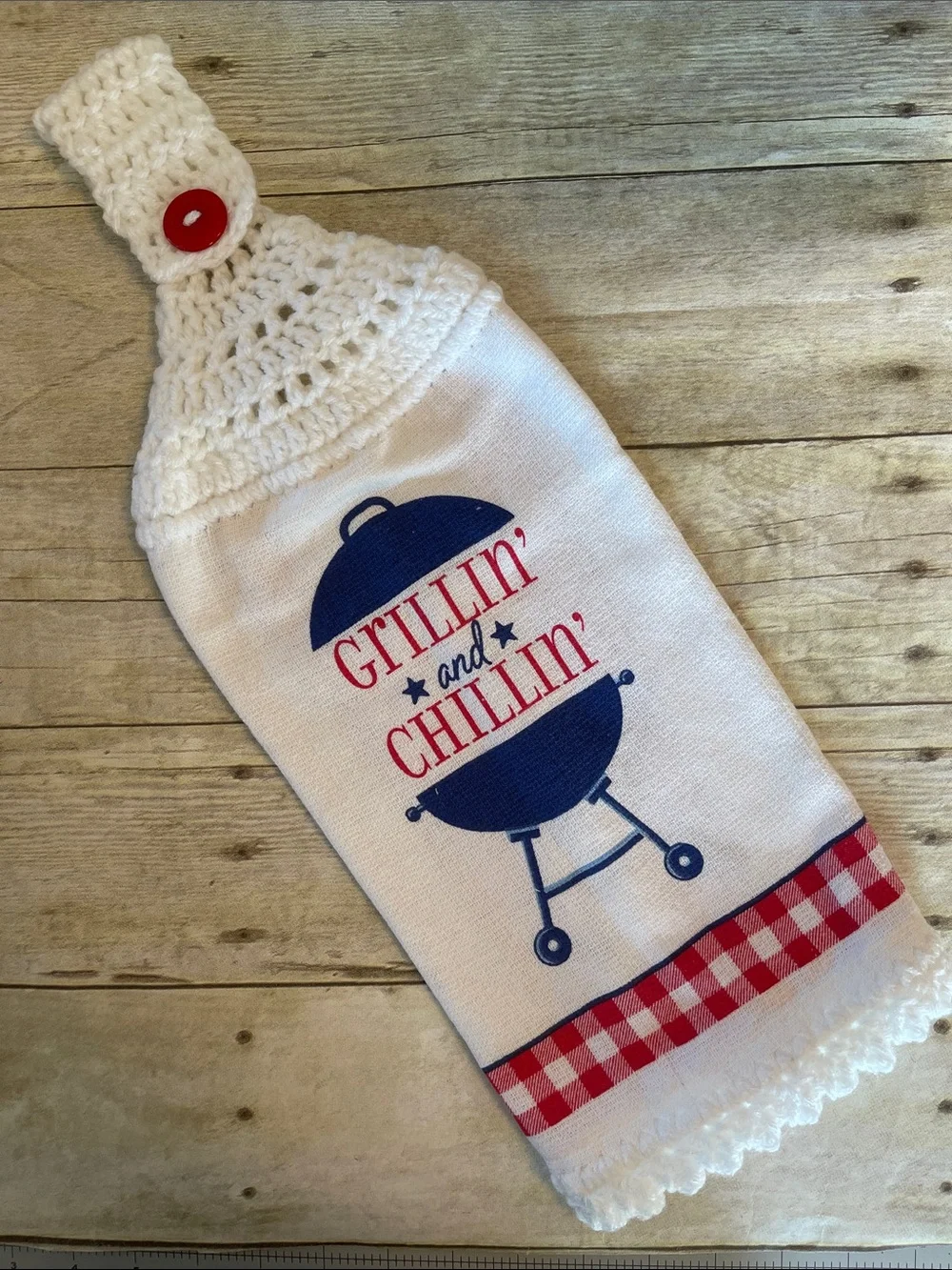 Crochet Top & Bottom Front Double Thickness Hanging Towel Grillin & Chillin